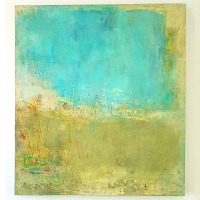 Olive & Aqua Color Field - 32" x 36"